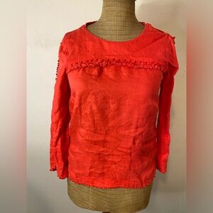 JCrew Red 100% linen | French knot style with fringes, pompons | Women’s tops| 2